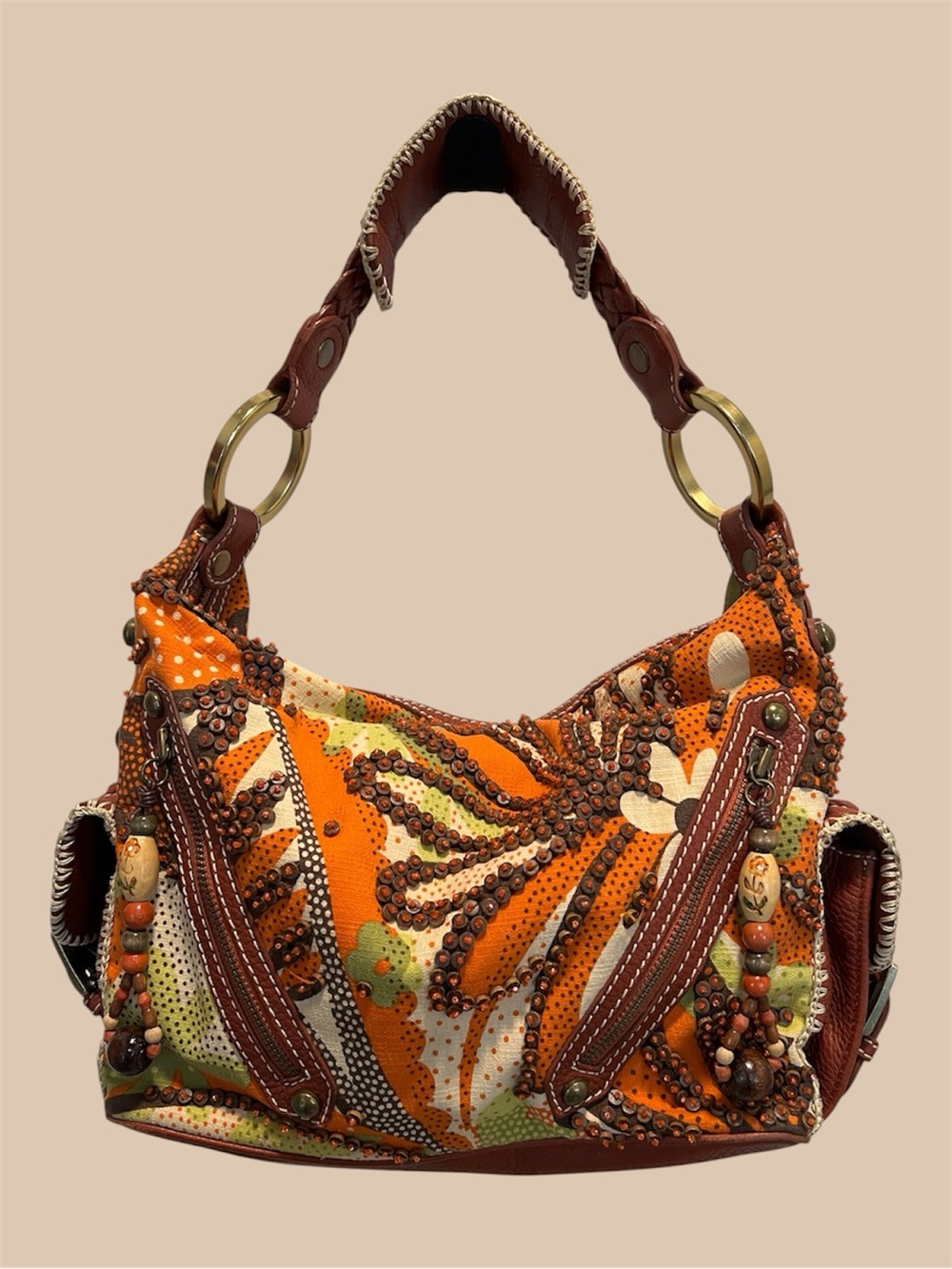 RARE Isabella Fiore Exquisite Beaded Shoulder Bag Fall Autumn Floral Colors HTF
